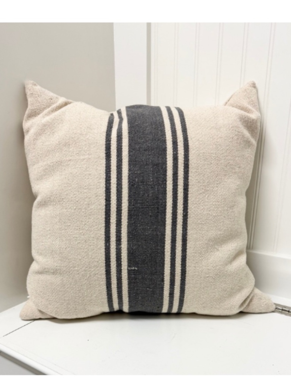 Gray & Cream Grain Sack Striped Throw Pillow With Insert